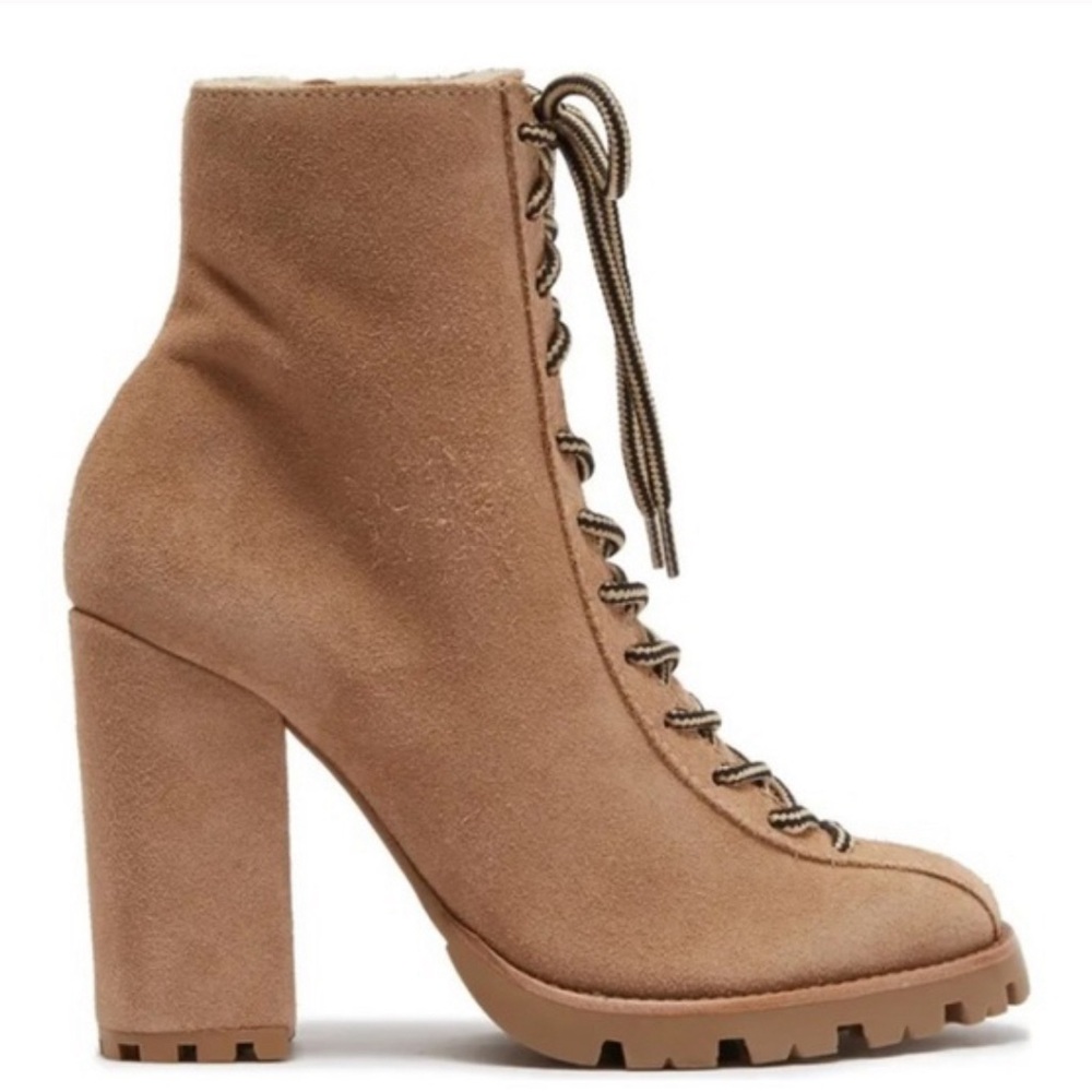 NEW Schutz Naina Suede Lace-Up Shearling Booties Boots 7.5